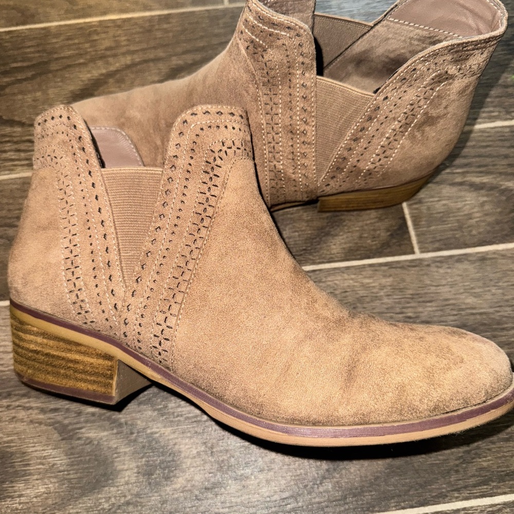MIA Tan Ankle Booties with Perforated Detailing